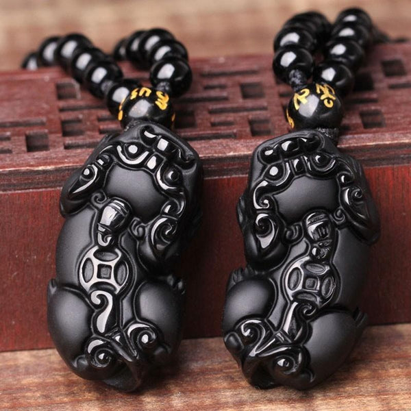 Obsidian Tiny Foo Dog Guardian Necklace Empire of the Gods