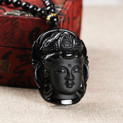 Obsidian Buddha Head Necklace