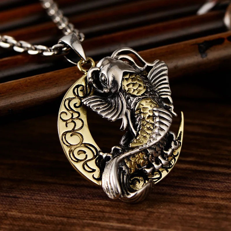 Crescent Moon Koi Necklace