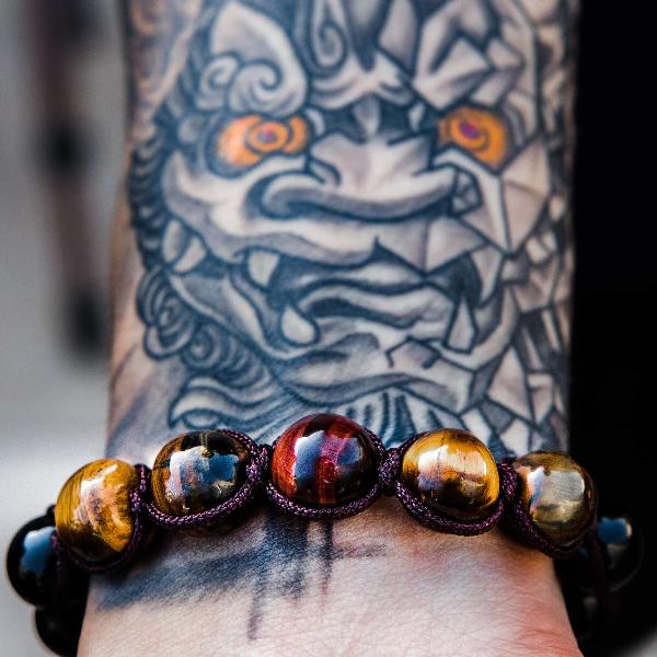 Braided Tiger Eye & Obsidian Bracelet