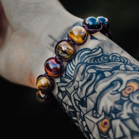 Braided Tiger Eye & Obsidian Bracelet