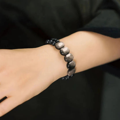 Silver Slabs Obsidian Bracelet