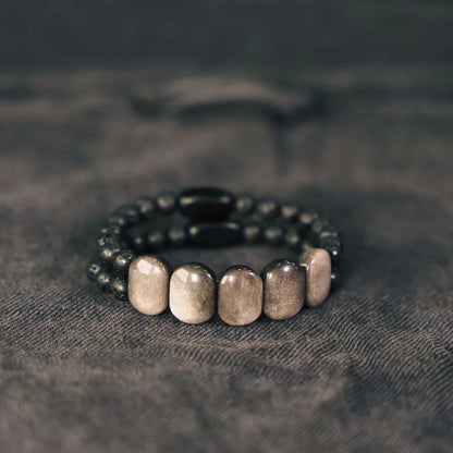 Silver Slabs Obsidian Bracelet