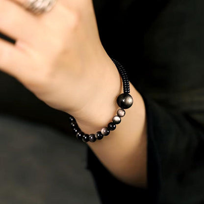 Silver Moon Obsidian Bracelet