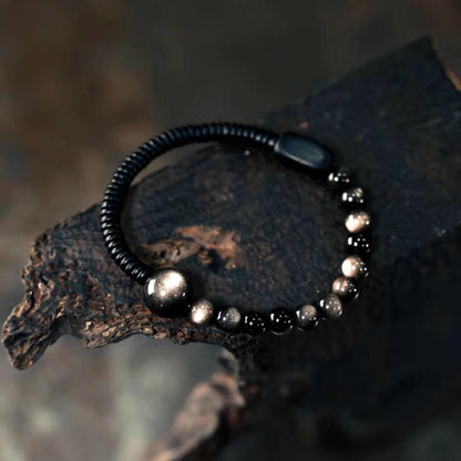 Silver Moon Obsidian Bracelet