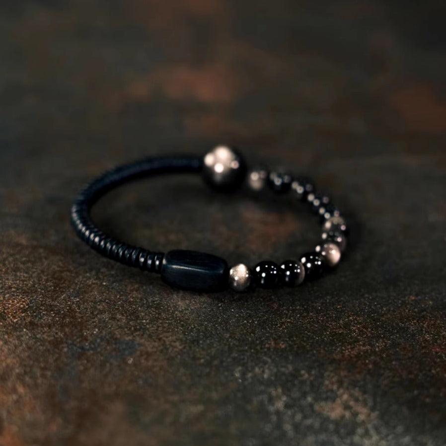 Silver Moon Obsidian Bracelet