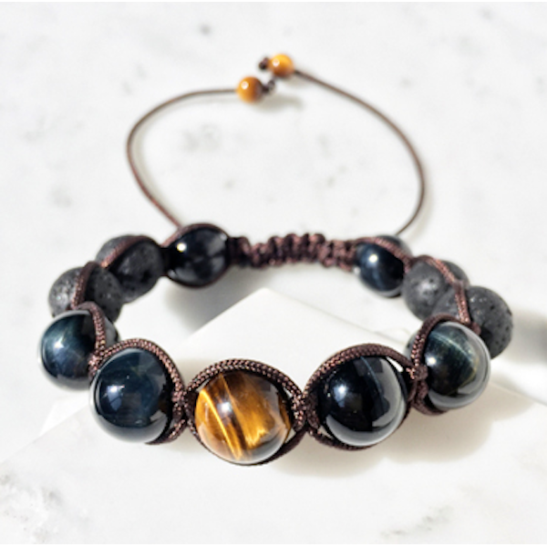 Blue Tiger Eye & Lava Bracelet - Empire of the Gods