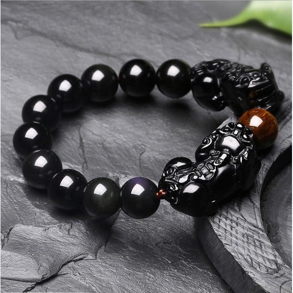 Feng Shui Black Obsidian Beaded Pixiu Bracelet Attract Wealth Good Luck  Jewelry | eBay