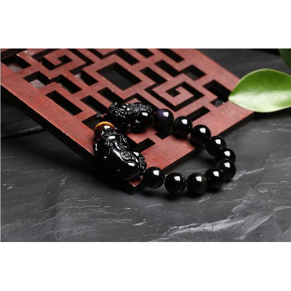 Gold Plated 3D Pixiu Bracelet Black Obsidian Beads Transfer Luck Bracelet  Chinese Feng Shui Animal Jewelry241Q From Efwmz, $23.82 | DHgate.Com