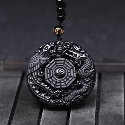 Obsidian Phoenix & Dragon Necklace - Empire of the Gods