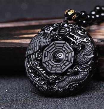 Obsidian Phoenix & Dragon Necklace - Empire of the Gods