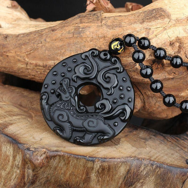 Obsidian Guardian Dragon Necklace - Empire of the Gods