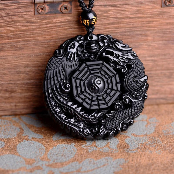 Obsidian Phoenix & Dragon Necklace - Empire of the Gods