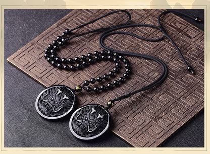 Obsidian Dragon Coin Necklace - Empire of the Gods