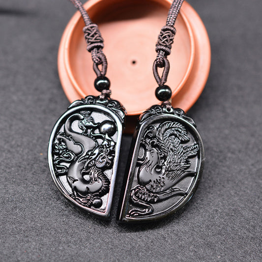 Obsidian Dragon & Phoenix Love Pendants - Empire of the Gods