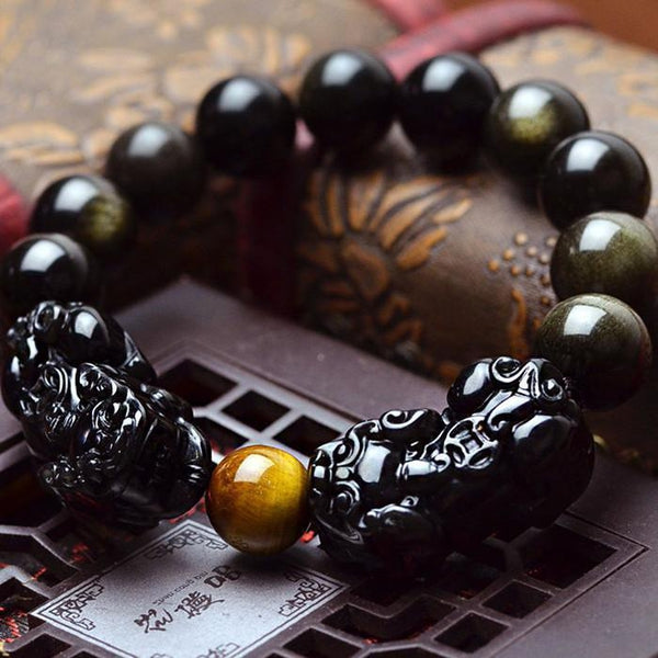 Obsidian Pixiu Beads Bracelet - Empire of the Gods