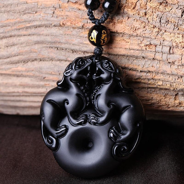 Obsidian Twin Pixiu Necklace Empire Of The Gods