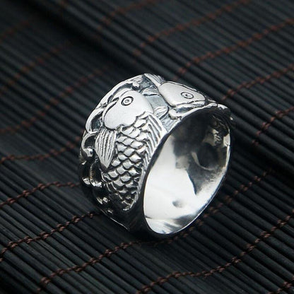 925 Sterling Silver Twin Koi Fishes Ring - Empire of the Gods