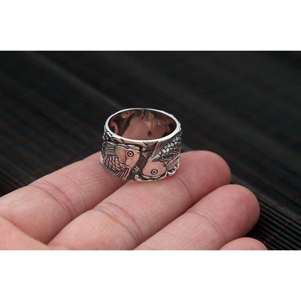 925 Sterling Silver Twin Koi Fishes Ring - Empire of the Gods