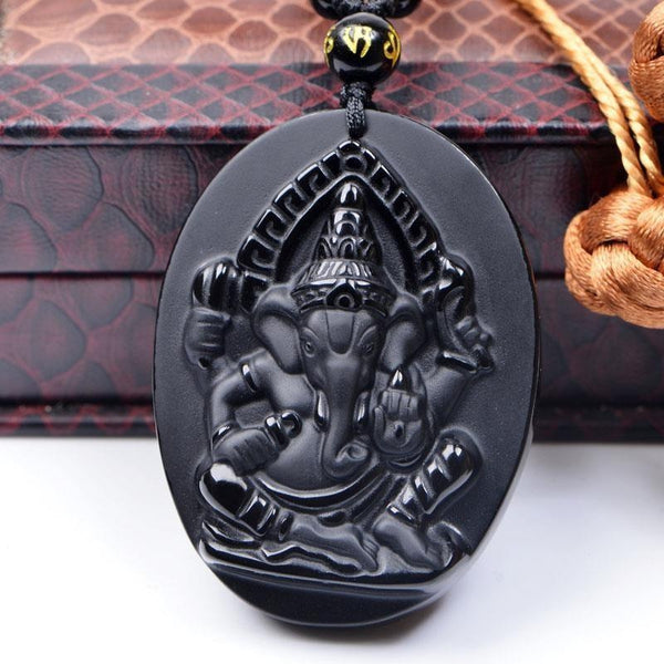 Obsidian Ganesha Necklace - Empire of the Gods