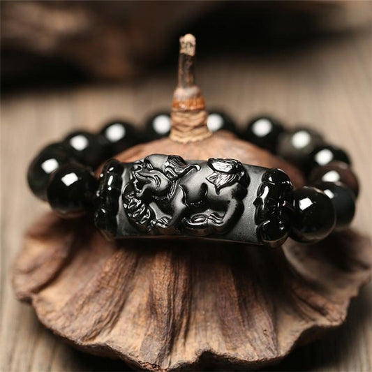 Obsidian Foo Dog Guardian Bracelet - Empire of the Gods