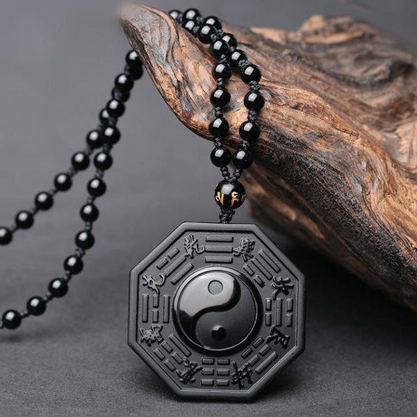 Obsidian Yin Yang Necklace - Empire of the Gods