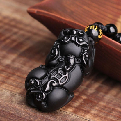 Obsidian Tiny Foo Dog Guardian Necklace - Empire of the Gods