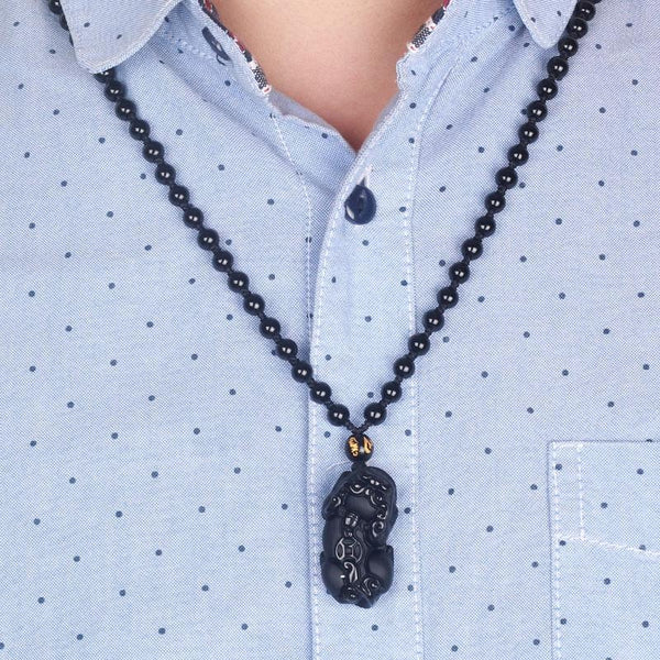 Obsidian Tiny Foo Dog Guardian Necklace - Empire of the Gods