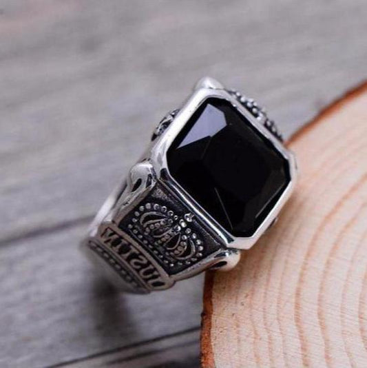 925 Sterling Silver Crowns Onyx Ring - Empire of the Gods