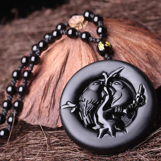 Obsidian Twin Birds Necklace - Empire of the Gods