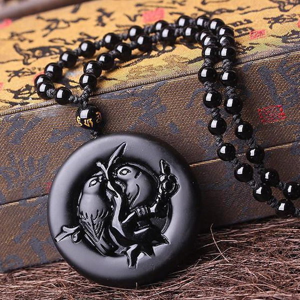 Obsidian Twin Birds Necklace - Empire of the Gods