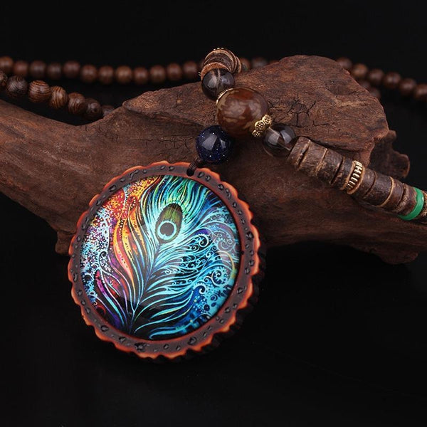 Peacock Feather Pendant Necklace - Empire of the Gods