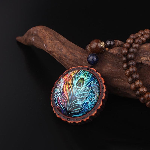 Peacock Feather Pendant Necklace - Empire of the Gods