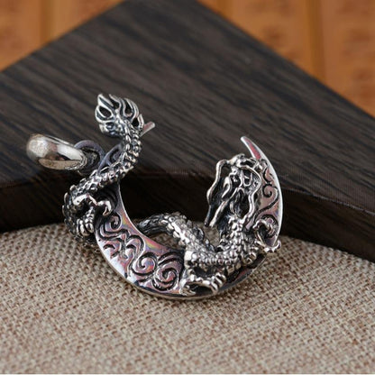 925 Sterling Silver Dragon Crescent Pendant - Empire of the Gods