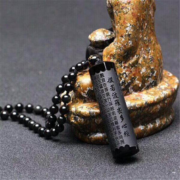 Obsidian Prajna Paramita Sutra Pendant Necklace - Empire of the Gods