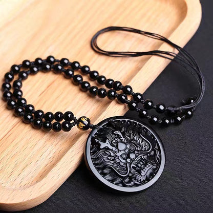 Obsidian Dragon Coin Necklace - Empire of the Gods