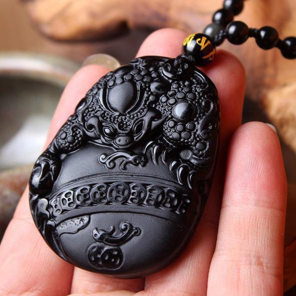 Obsidian Baby Dragon Necklace - Empire of the Gods