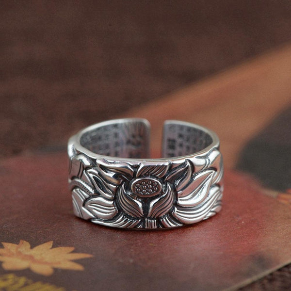 925 Sterling Silver Lotus Flower Ring - Empire of the Gods