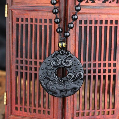 Obsidian Guardian Dragon Necklace - Empire of the Gods