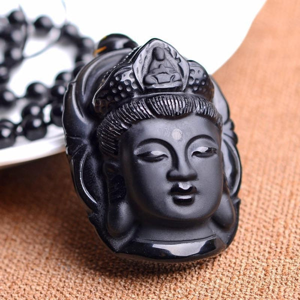 Obsidian Buddha Head Necklace - Empire of the Gods