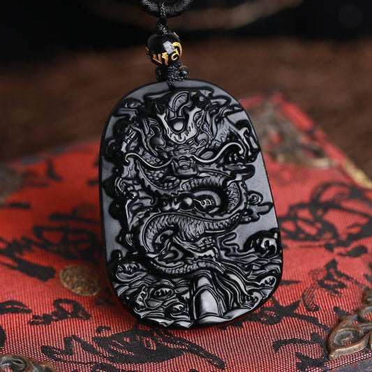 Obsidian Japanese Dragon Necklace - Empire of the Gods